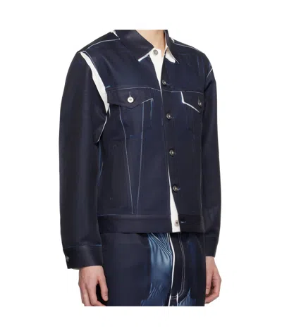Comme Des Garçons Woven Jacket Collared Neck In Blue
