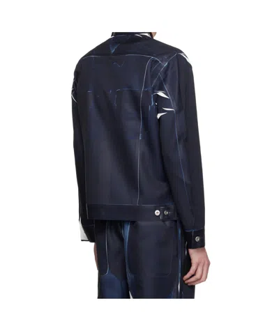 Comme Des Garçons Woven Jacket Collared Neck In Blue