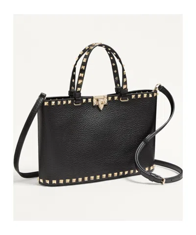 Valentino Garavani Rockstud Small Shopping Bag In Grainy Calfskin In Black