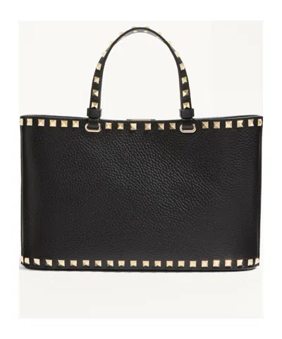Valentino Garavani Rockstud Small Shopping Bag In Grainy Calfskin In Black