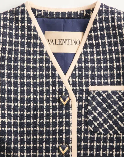 Valentino Boucle Wool Blend Jacket With Contrast Trim In Blue