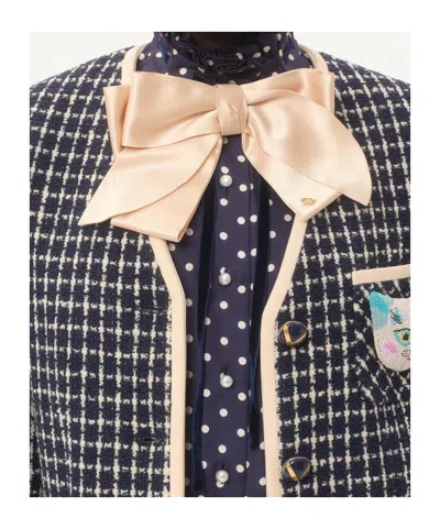 Valentino Boucle Wool Blend Jacket With Contrast Trim In Blue