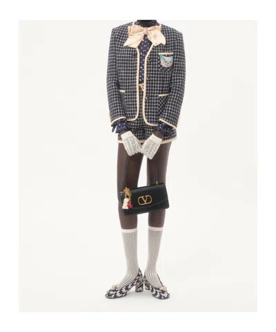 Valentino Boucle Wool Blend Jacket With Contrast Trim In Blue