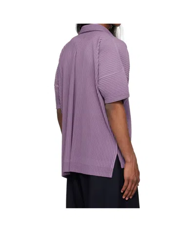 Issey Miyake Ns Viola Purple Pleated Spread-collar Short-sleeve Knitted Shirt