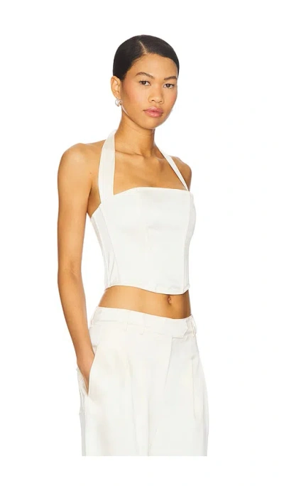 Fleur Du Mal Satin Halter Corset Top In White