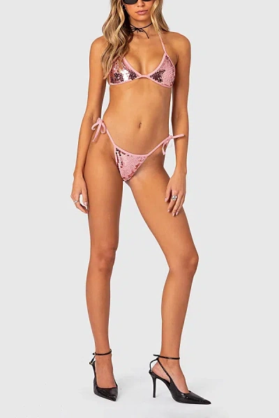 Edikted Lilly Sequin String Bikini Bottom In Pink, Women's At Urban Outfitters