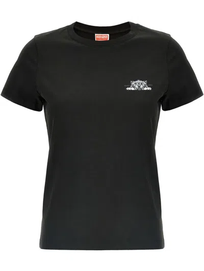 Kenzo Happy Tiger Print T-shirt In Black