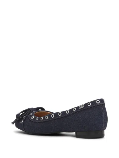 Shop Ganni Blu Navy Ballerina Flats Embellished With Silver Studs