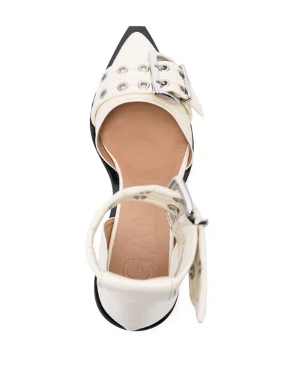 Ganni Ivory Pumps With Buckles And Ankle Strap