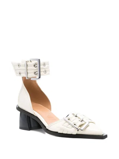 Ganni Ivory Pumps With Buckles And Ankle Strap