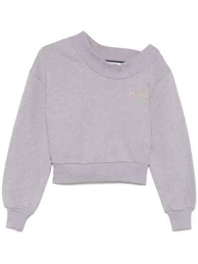 Attico One-shoulder Cropped Sweatshirt With Open Back In Gray