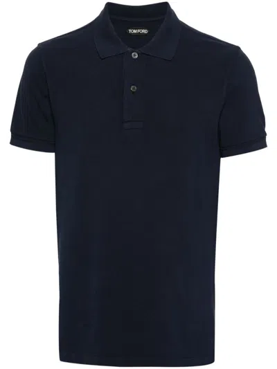 Tom Ford Black Short-sleeves Polo In Cotton Piquet Jersey Man