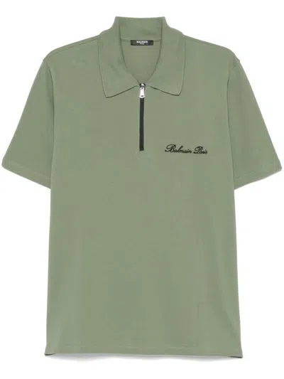 Shop Balmain Polo With Zip Collar And Logo On The Chest