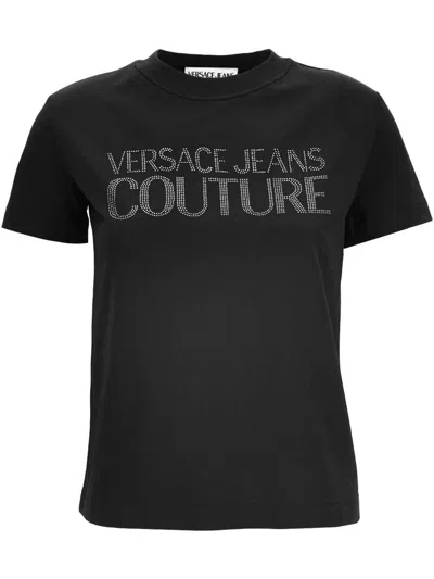 Versace Jeans Couture Black T-shirt With Logo Rhinestone Embellishment