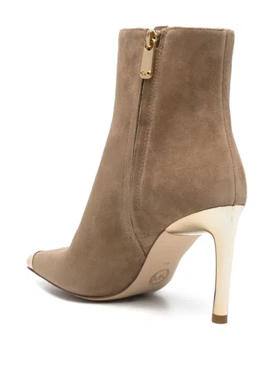 Michael Kors Suede Ankle Boots With Golden Metal Toe