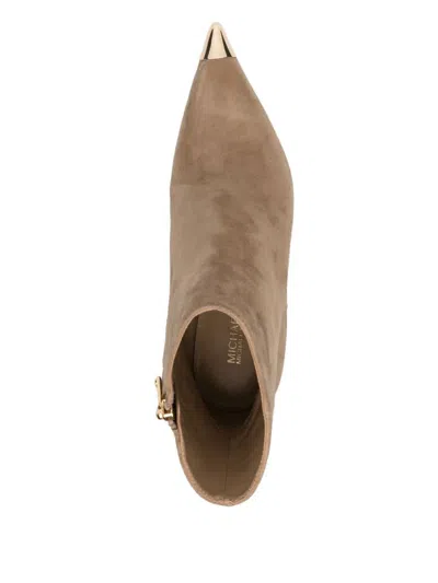 Michael Kors Suede Ankle Boots With Golden Metal Toe