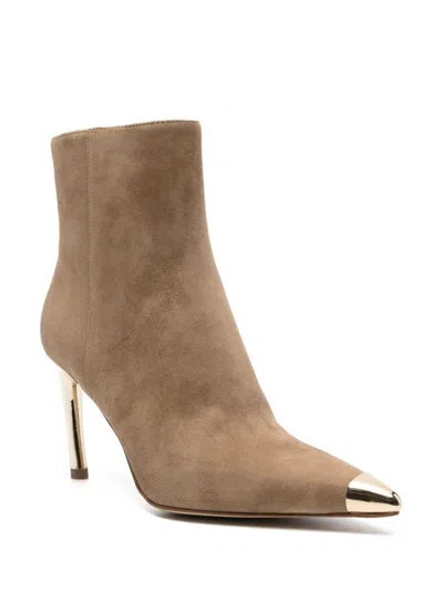 Michael Kors Suede Ankle Boots With Golden Metal Toe