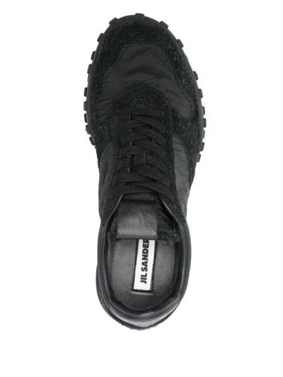 Jil Sander Suede Panel Round Toe Rubber Sole Sneakers In Black