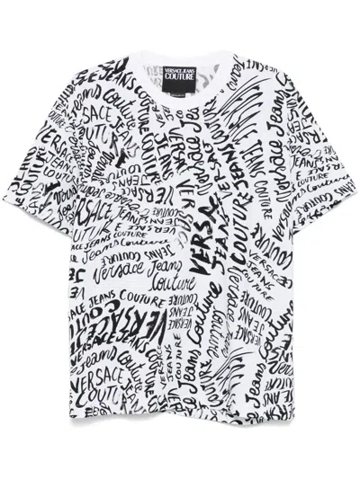 VERSACE JEANS COUTURE VERSACE JEANS COUTURE WHITE COTTON T-SHIRT WITH BLACK LETTERING 