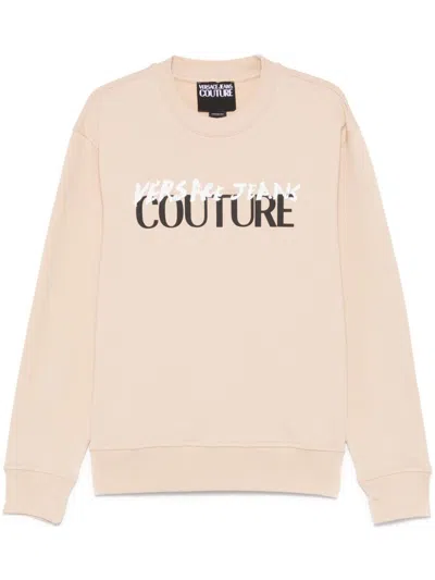 Versace Jeans Couture Beige Cotton Crewneck Sweatshirt With Logo