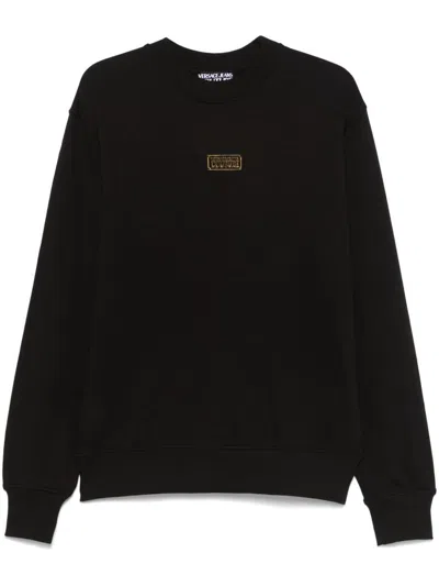 VERSACE JEANS COUTURE VERSACE JEANS COUTURE BLACK COTTON SWEATSHIRT WITH GOLD TAG 