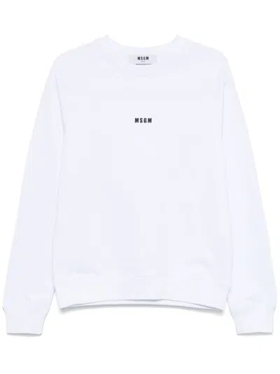 Msgm White Crewneck Sweatshirt With Logo