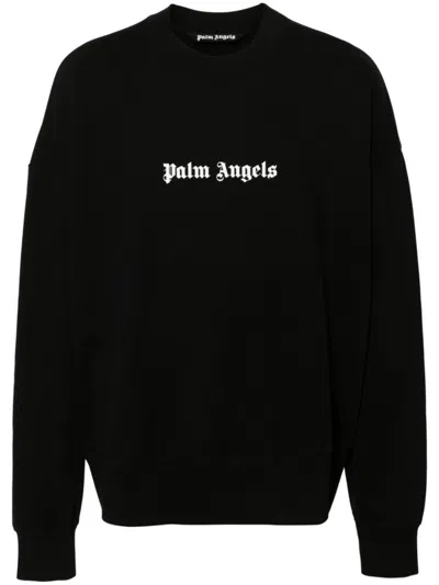 Palm Angels Black Cotton Crew Neck Sweatshirt With White Logo