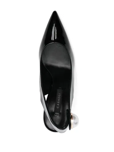 Casadei Black Leather Slingback Pumps