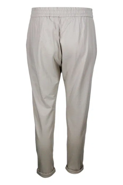 Brunello Cucinelli Jogging Trousers With Drawstring Waist In Stretch Cotton With Welt Pockets Embellished With Jewels