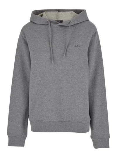 Apc A.p.c. Grey Hoodie With Tonal Logo Embroidery In Jersey