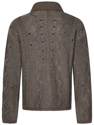 Roa Textured Knit Grey Sweater With Half Zip