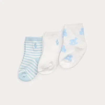 Ralph Lauren Polo Bear Ankle Sock 3-pack In Blue
