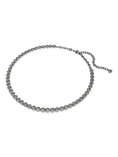 Swarovski Round Cut, Gray, Ruthenium Plated Imber Tennis Necklace In Multicolor