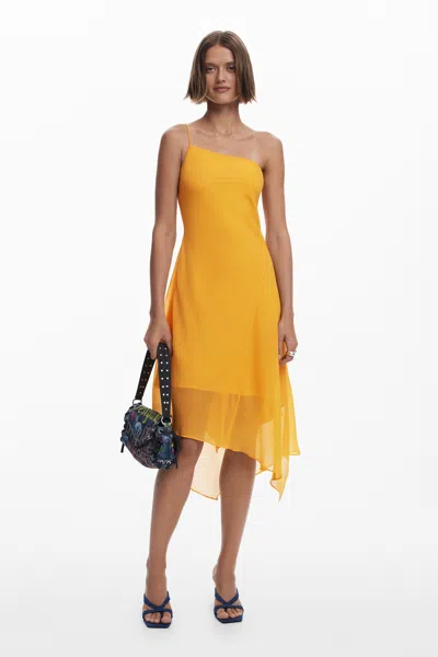 Desigual One-shoulder Asymmetric Dress In Yellow
