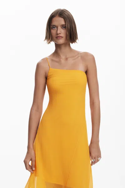 Desigual One-shoulder Asymmetric Dress In Yellow