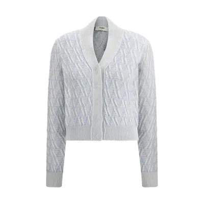 Fendi Powder Blue Cardigan With Ff Pattern Women