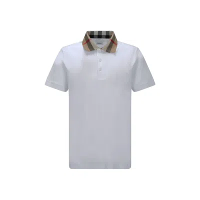 Burberry Check-collar White Polo Shirt With Three-button Placket
