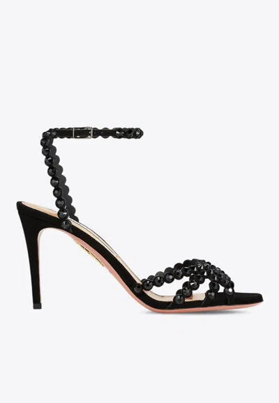 Aquazzura Tequila 85 Embellished Suede Sandals