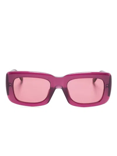 Attico Dark Pink Logo Rectangular Sunglasses