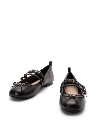 Pinko Nappa Leather Ballet Flats With Straps And Bow