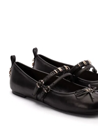 Pinko Nappa Leather Ballet Flats With Straps And Bow