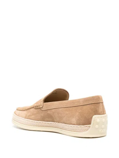 Tod's Suede Calf Leather Loafer In Beige