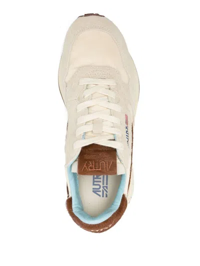 Autry Reelwind Sneakers In Beige And Brown With Suede