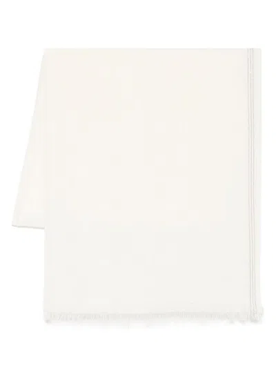 Faliero Sarti Soft Textured White Scarf With Fringed Edges