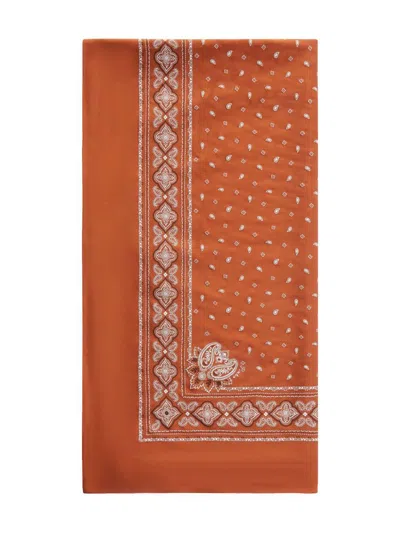 Pinko Intricate Patterned Orange And White Viscose Scarf