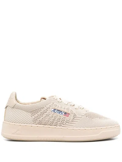 Shop Autry Medalist Sneakers In Beige Canvas