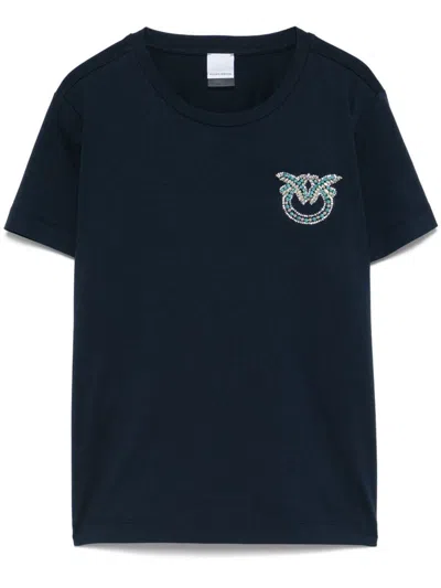 Pinko Short Sleeve Blue T-shirt With Decorative Embellishment
