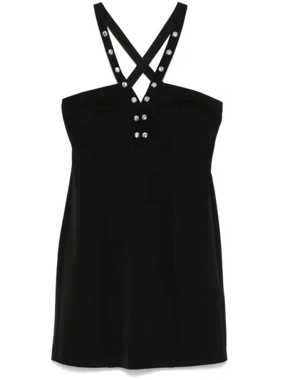 Liu •jo Liu Jo Short Black Dress Adorned With Rhinestones