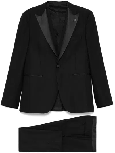 Shop Tagliatore Navy Blue Suit With Vest Jacket And Trousers