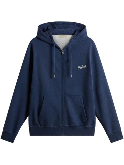 Woolrich Cotton Zip-up Hoodie With Adjustable Drawstring And Front Pockets